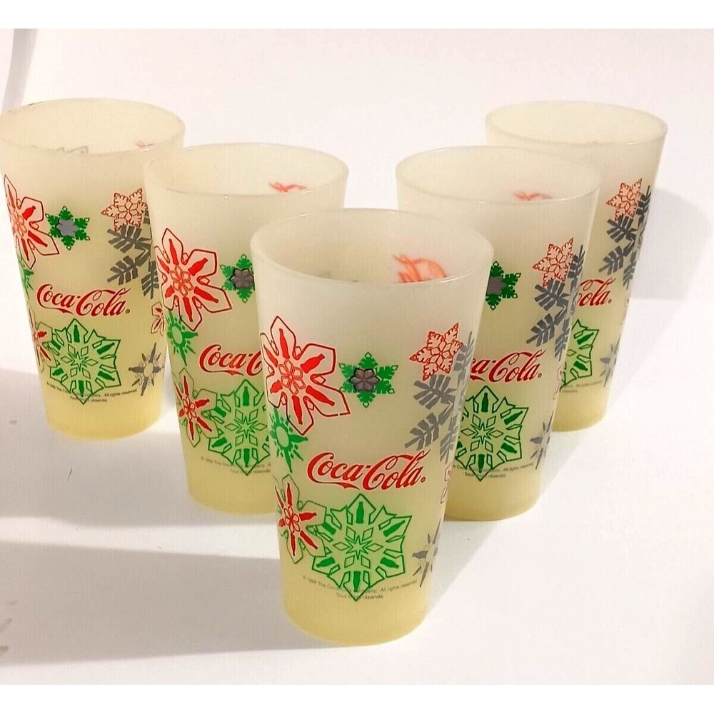 Set of 5 VINTAGE 1998  COCA-COLA Thermo-Serv Plastic CUPS RARE Snowflake Design